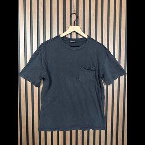 Zara Shirt Small Womens Gray Charcoal Pocket Tee Short Sleeve Casual